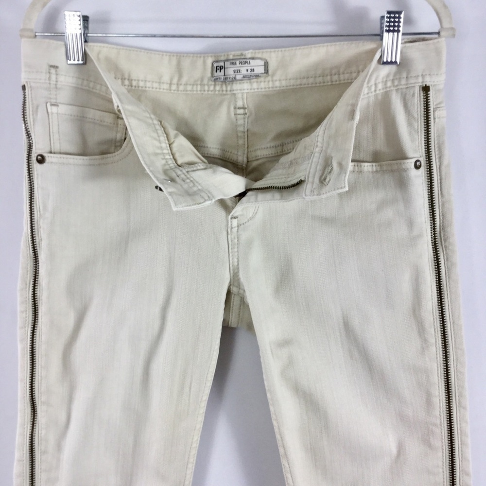 Free People Levon Zipper Skinny Bone Denim Jeans Size 28 - Picture 8 of 15